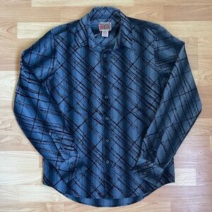 Vintage Red Black Felt Designed Men’s Button Down Shirt